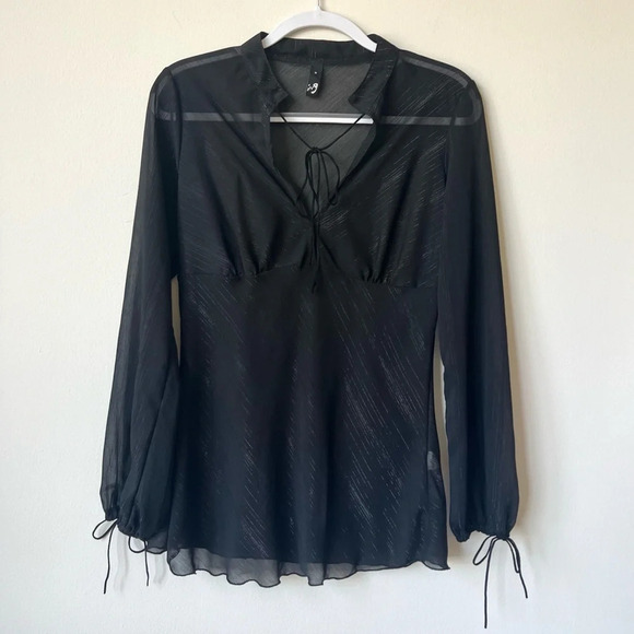 Vintage ing Goth Fairy Sparkle Black Tie Front Blouse - Picture 1 of 9